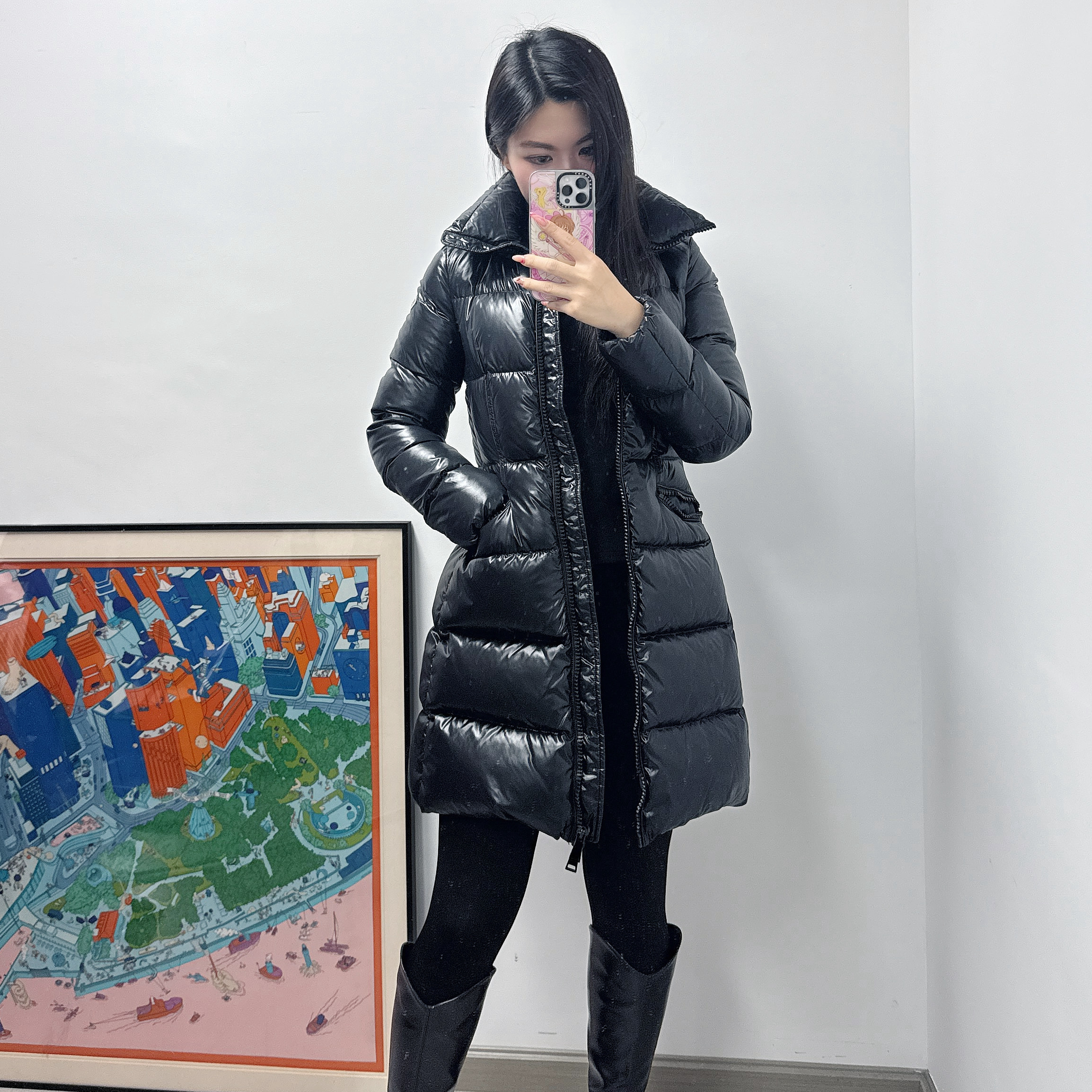 95新 MONCLER 睐中长款女士羽绒服黑色0码/250919ZCYVX03