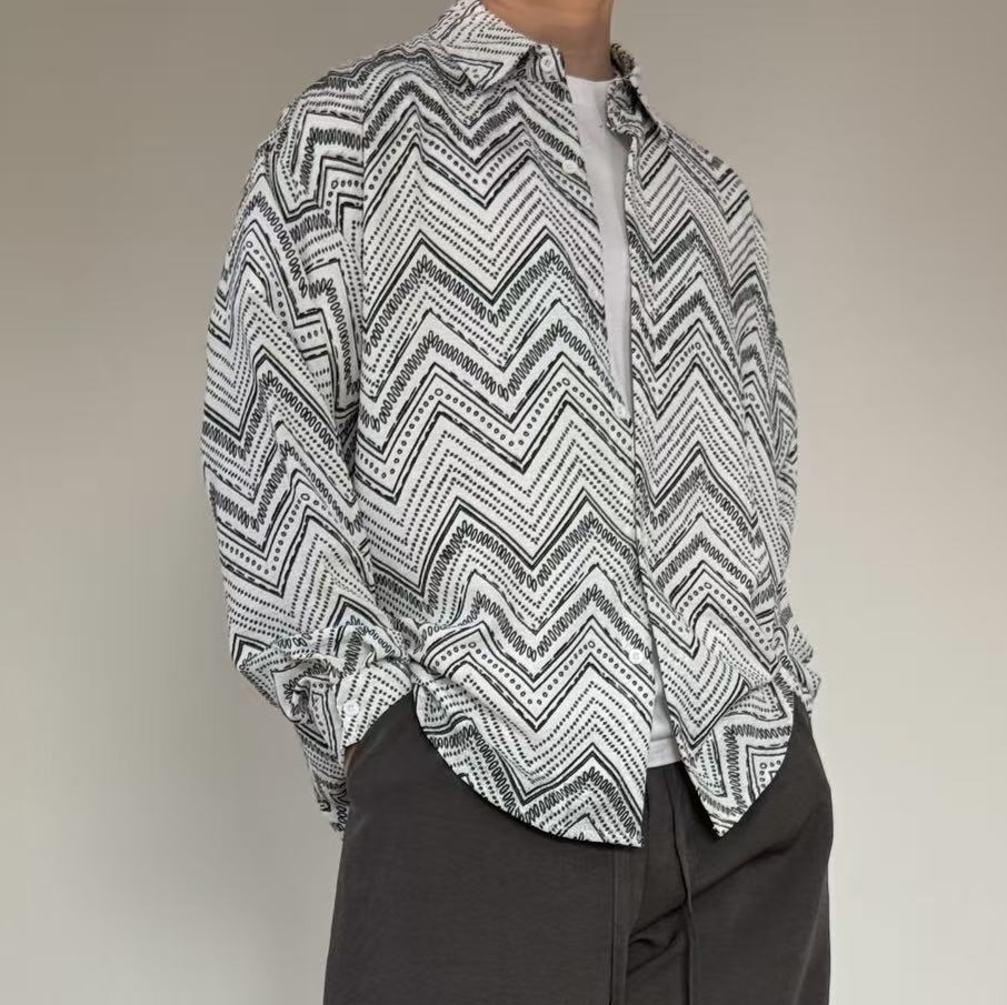 陆星家【线绘】原创春夏款男士衬衫复古休闲宽松百搭潮流时尚C261