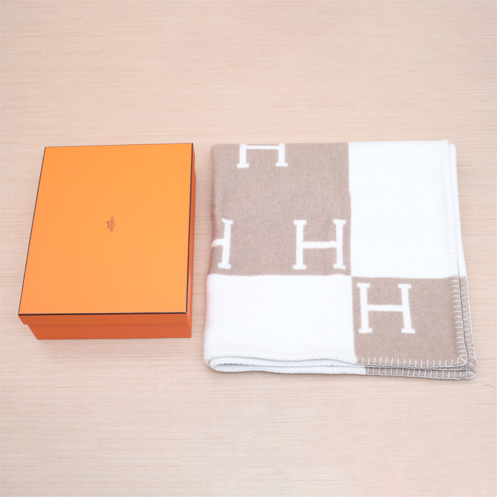 99新 Hermes/爱马仕 小花6欢 拼色 羊毛 山羊绒 毛毯 /