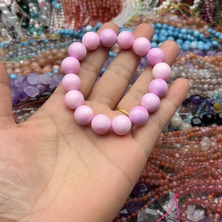 玛瑙/玉髓未镶嵌珠宝半成品一条12mm左右粉贝贝