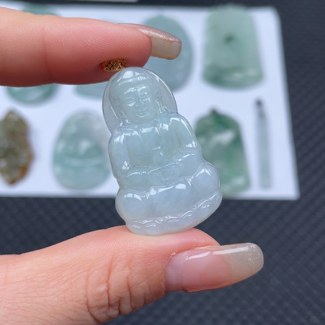 翡翠颈饰未镶嵌天然缅甸翡翠A货吊坠正装观音