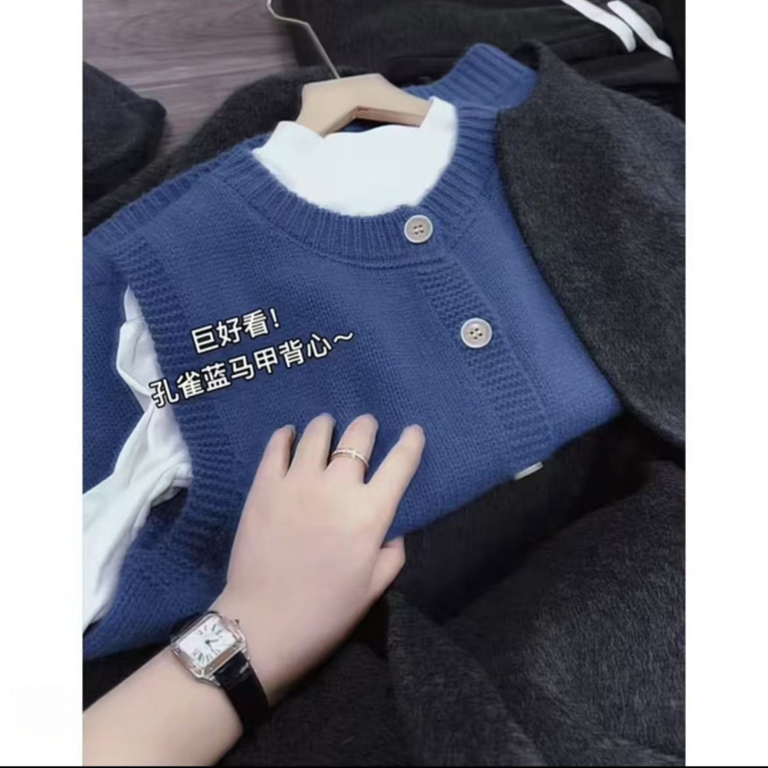 巨好看~孔雀蓝早春气质洋气百搭马甲背心KT1388