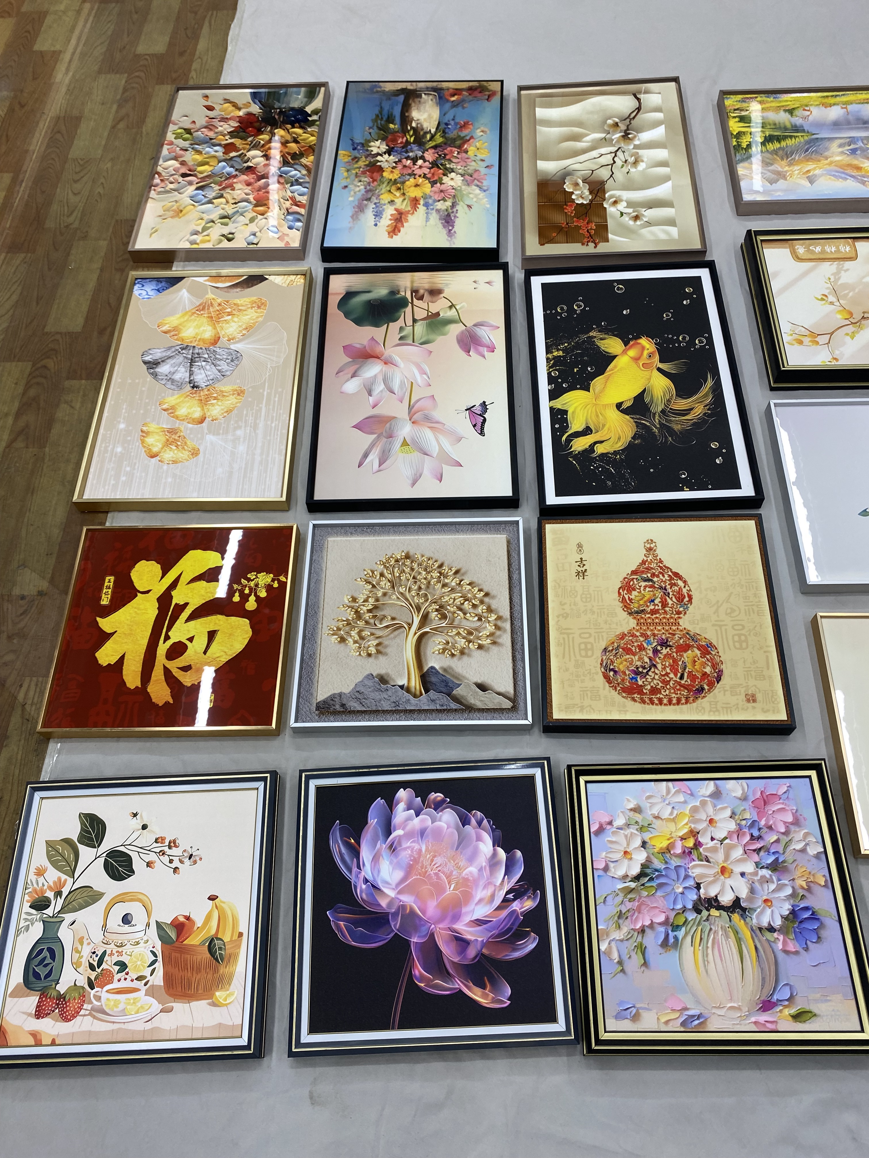 【微瑕】风格向日葵荷花装饰画适合客厅餐厅悬挂