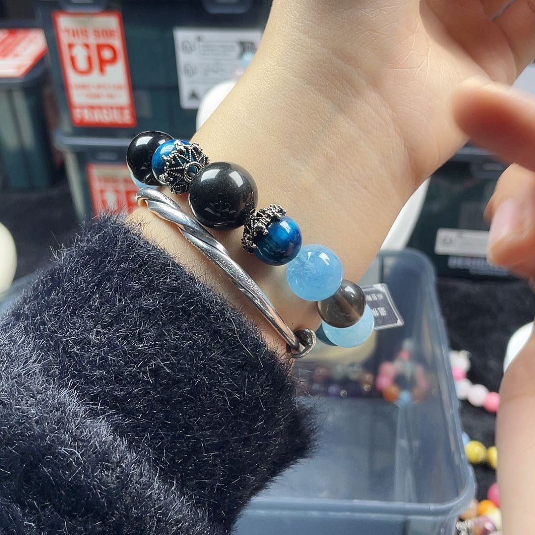 银S925镶嵌手链烟晶