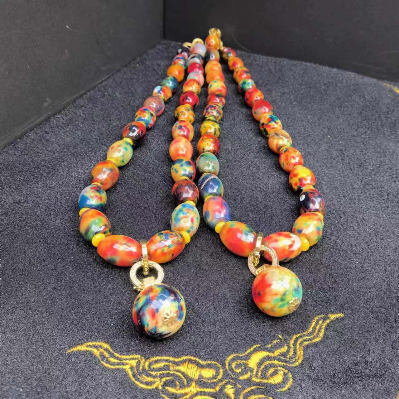 S7163【任会长珠宝】七彩龙纹血灵芝玛瑙项链-多样性发货只发一件