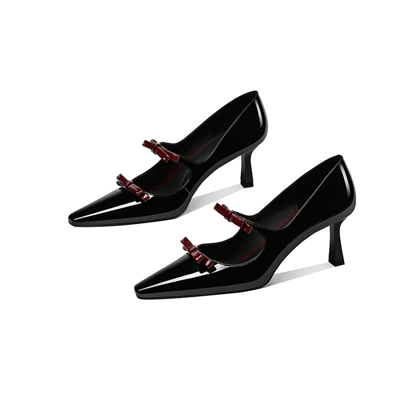 【跟高6.5cm】2025年春季新款浅口方头蝴蝶结细跟高跟鞋单鞋女