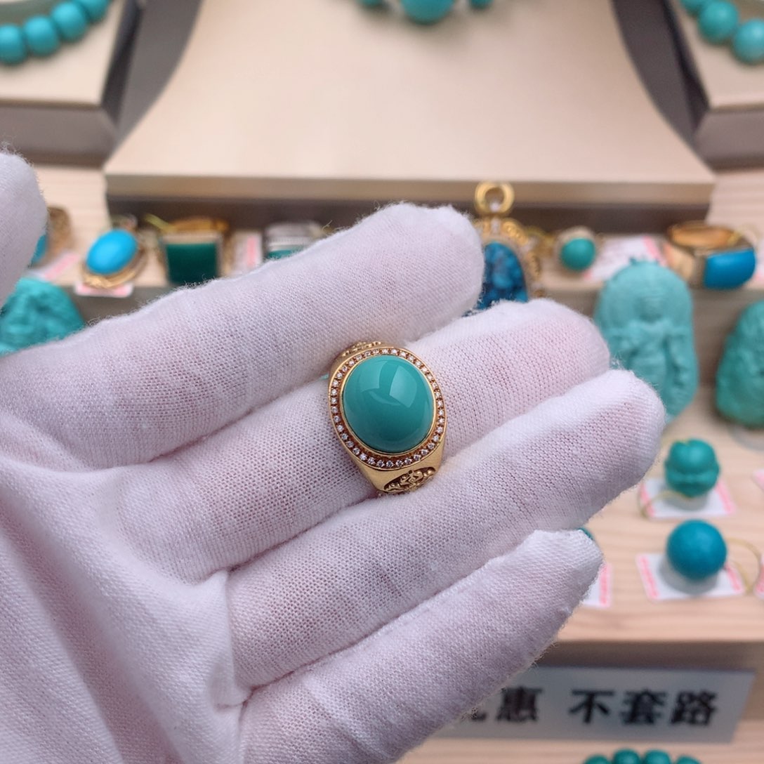 绿松石珠宝奇石18K金镶嵌