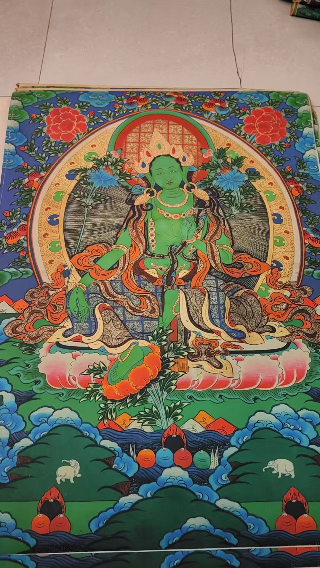 A50高端精品绿度母绘画类唐卡精美艺术佳作