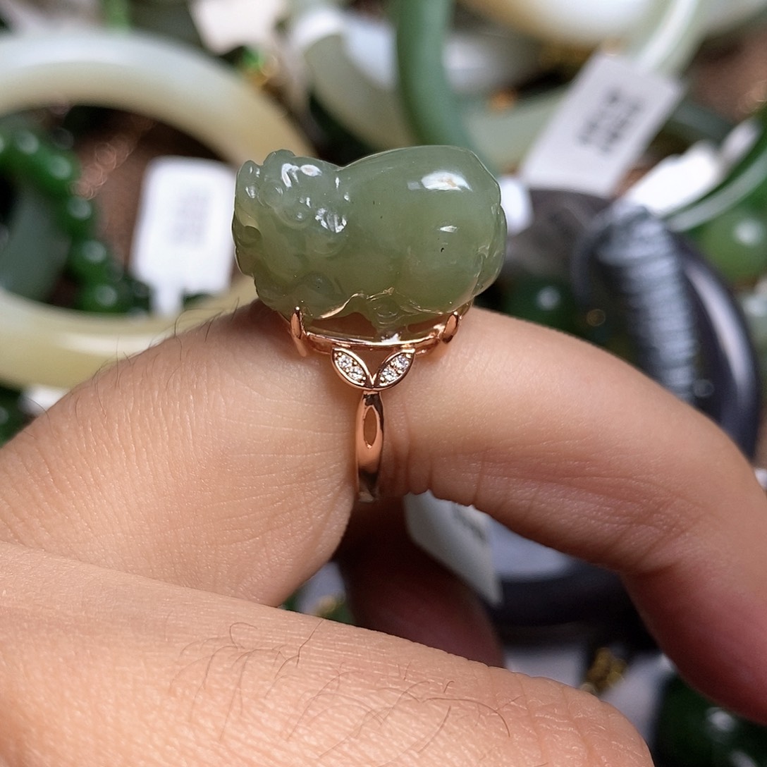 和田玉戒指银S925镶嵌