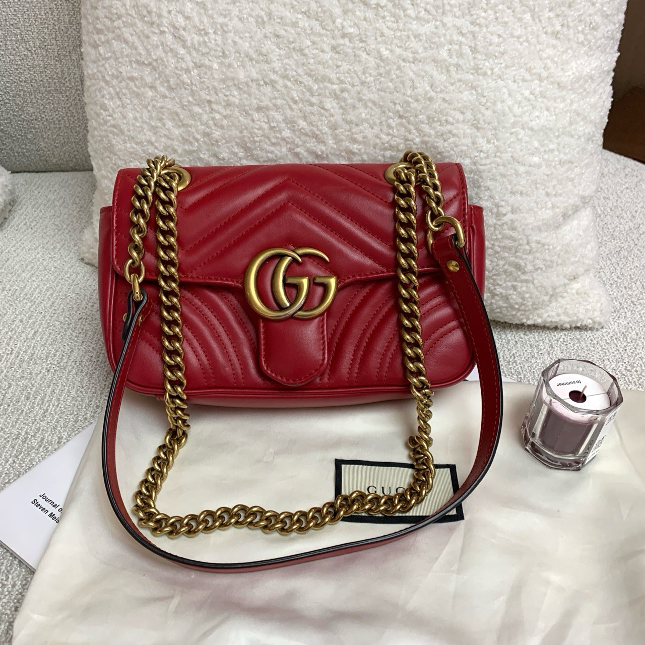 95新 GUCCI/古驰 红色marmont小号单肩斜挎包