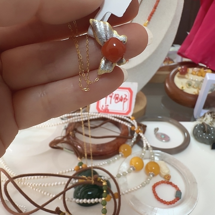 F****南红玛瑙银S925镶嵌手链设计款吊坠带链子天然结构