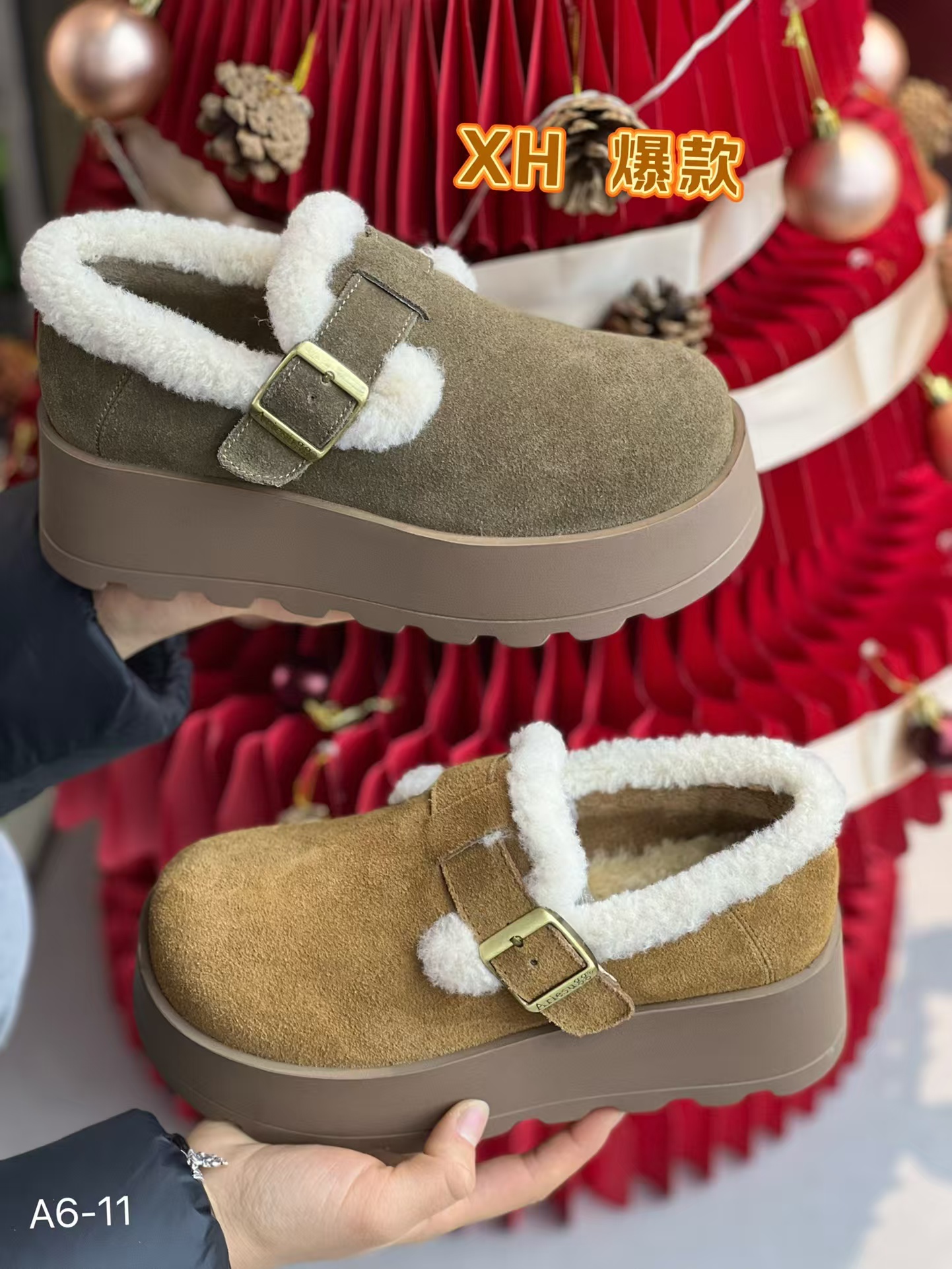 6-11(加绒）厚底丑萌勃肯鞋女加绒年冬季新款复古美拉德面包鞋棉鞋