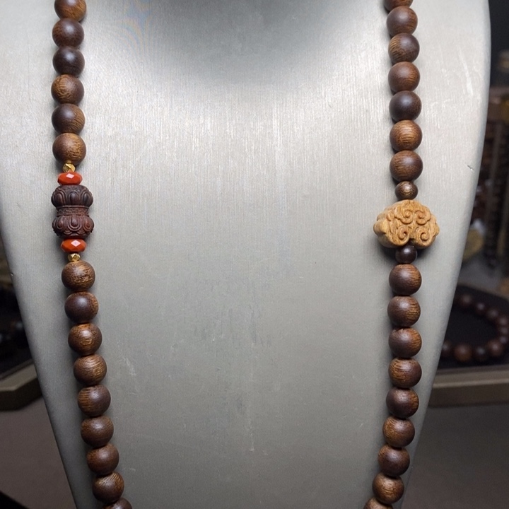 沉香手串越南芽庄白棋楠天花板0.8+莲花沉香木雕配饰
