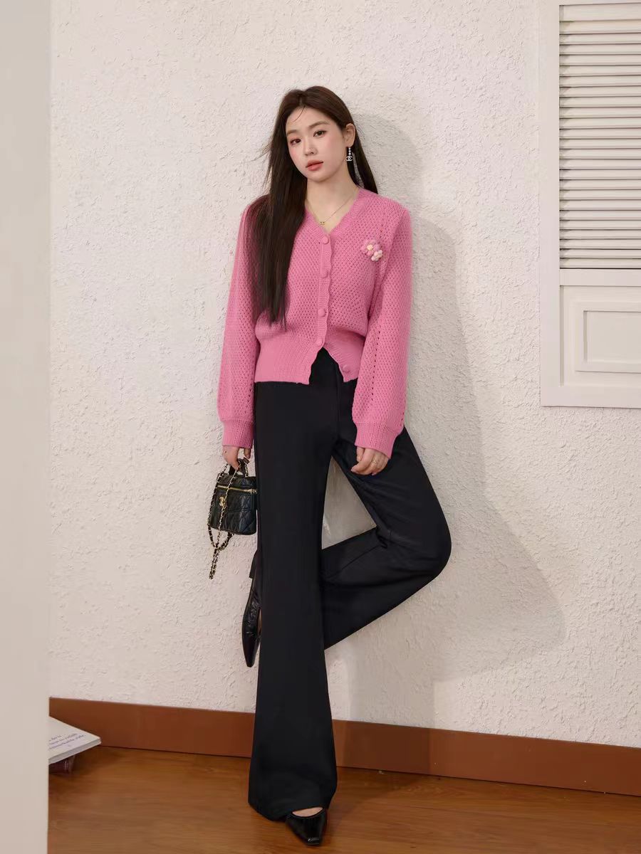 女王裤黑色设计感微喇裤女垂感小个子微喇叭马蹄加绒裤子331