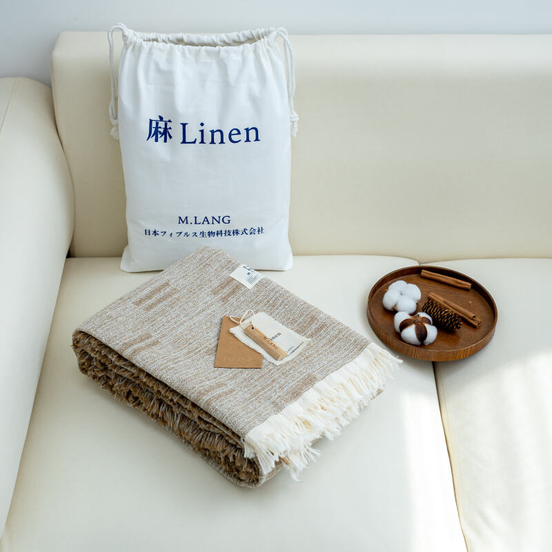 【京会社】棉麻流苏盖毯平行线