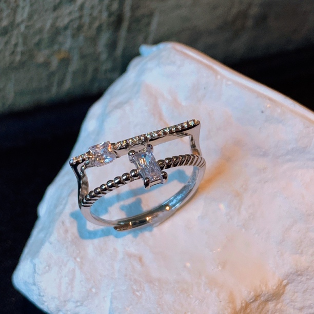 925银合成锆石戒指 925银通用日韩原创设计muji风复古时尚轻奢