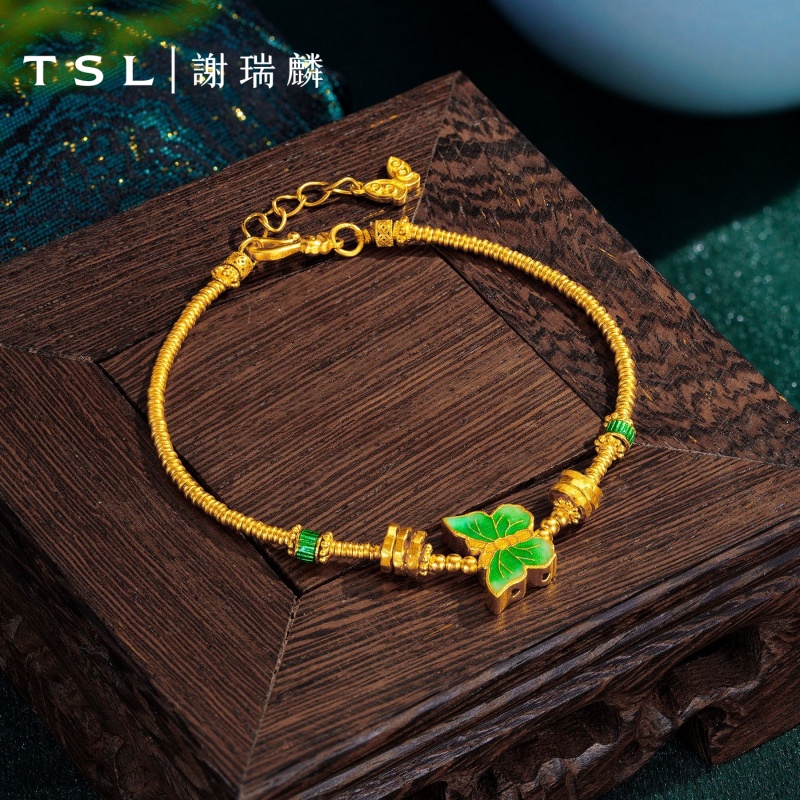 TSL/谢瑞麟计价足金古法珐琅蝴蝶黄金手链送女友老婆七夕情人礼物