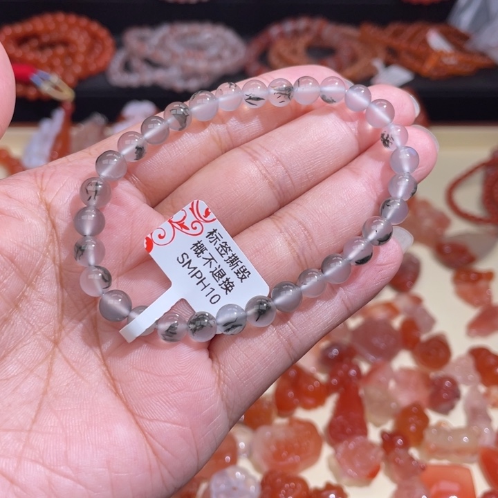 玛瑙/玉髓手串水墨单圈6m+未镶嵌┌**冰234
