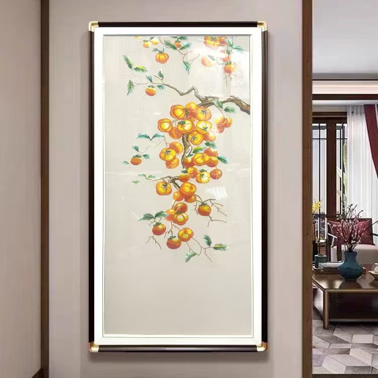 柿柿如意高档玄关挂画织锦绣