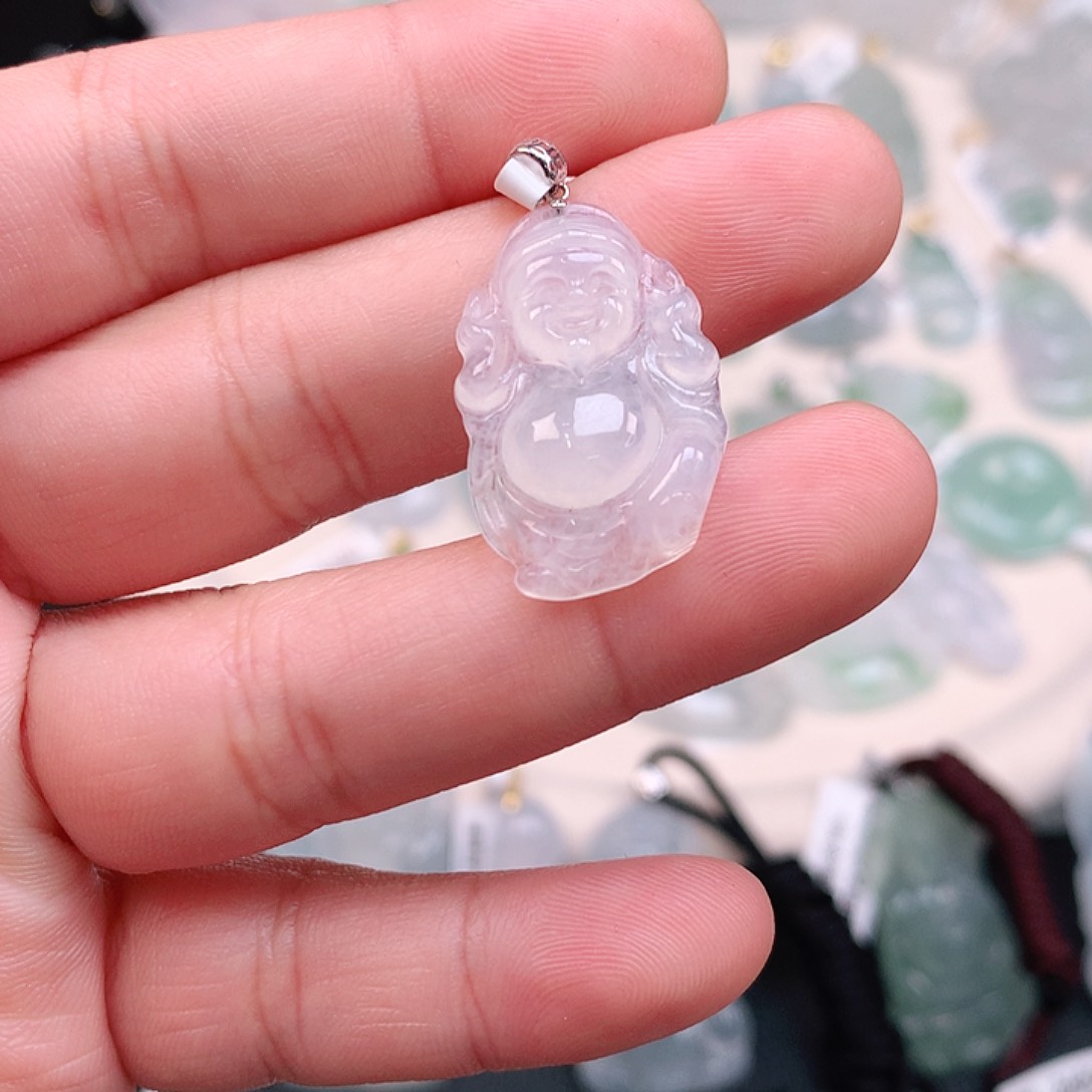 翡翠颈饰18K金镶嵌冰胶财神爷