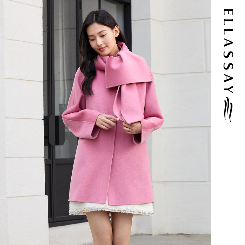 ELLASSAY歌力思2025秋冬新款绵羊毛中长款毛呢大衣女EWE363D08400