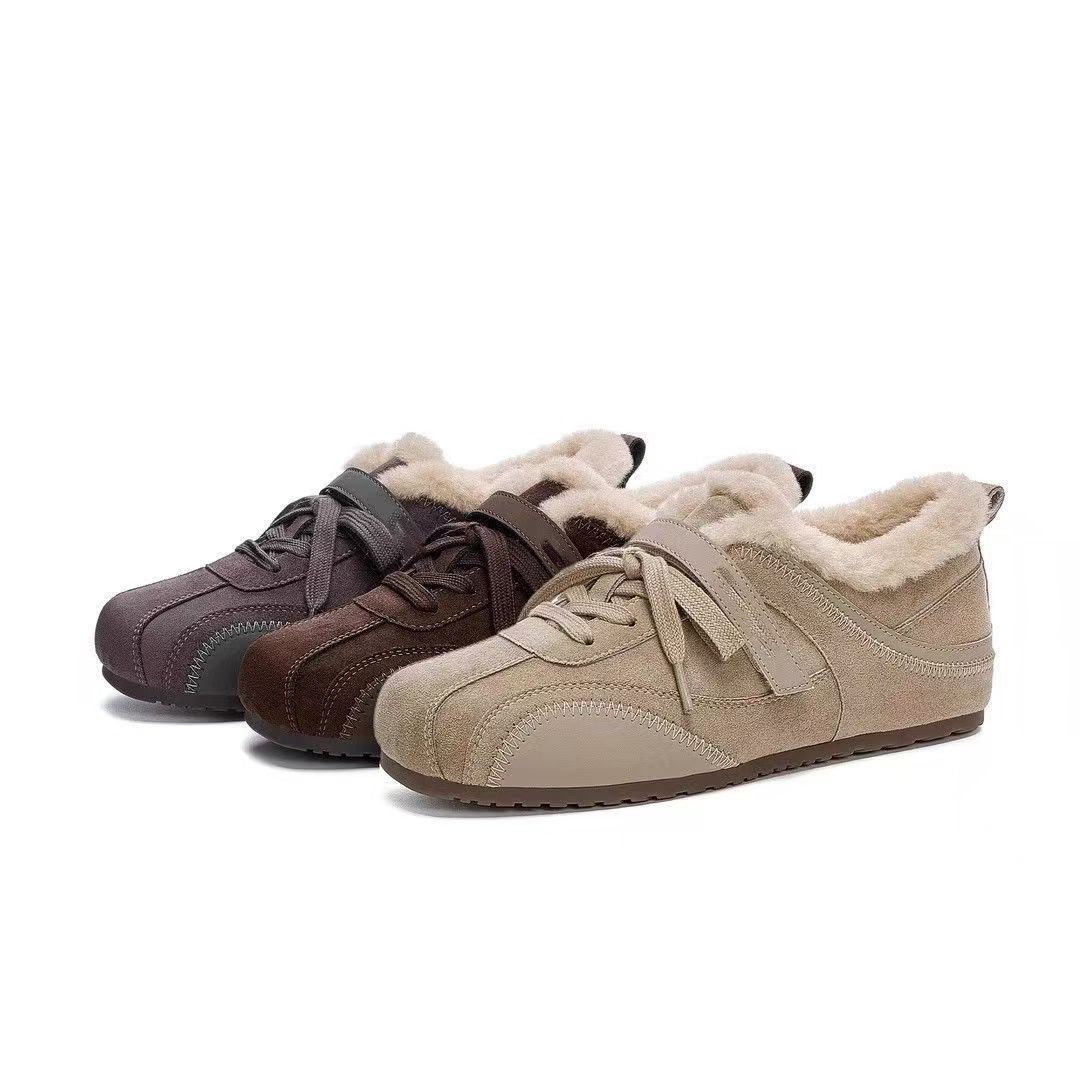 百搭加绒德训鞋2025冬季新款保暖爆款毛毛魔术贴棉鞋