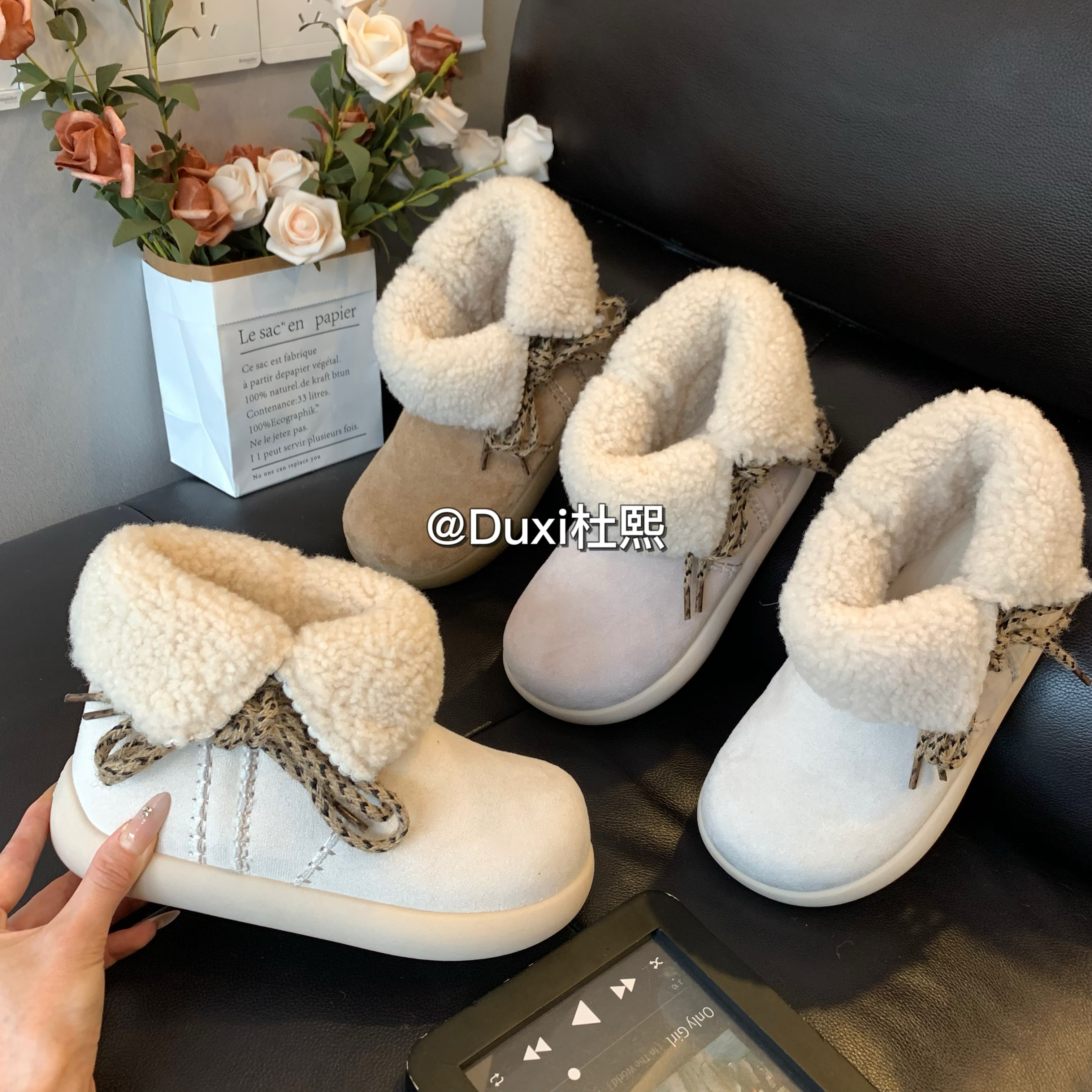 duxi/杜熙2025新款冬季毛绒加厚保暖平底中筒韩版时尚雪地靴