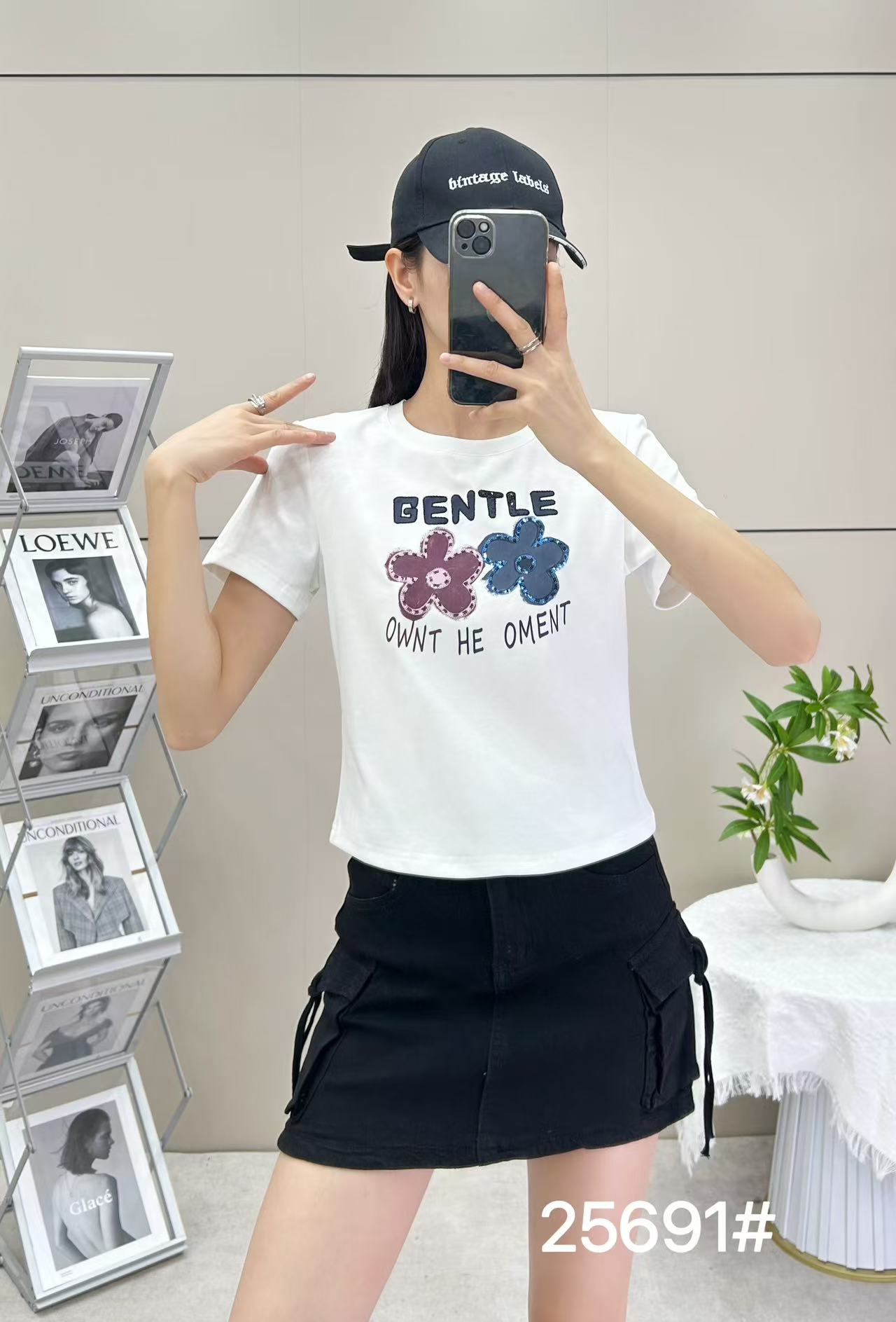 （花朵刺绣）清爽夏季T恤