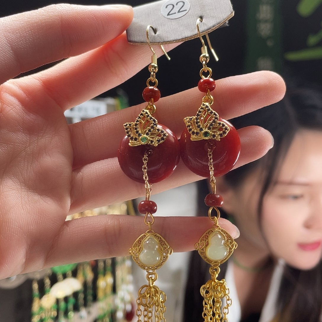 翡翠耳饰合金翡翠