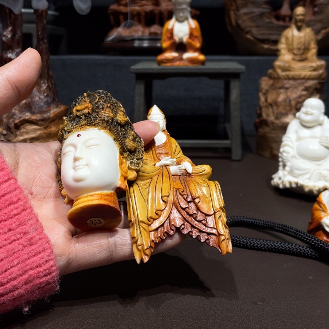 小***r香榧木鹿角摆件观音摆件