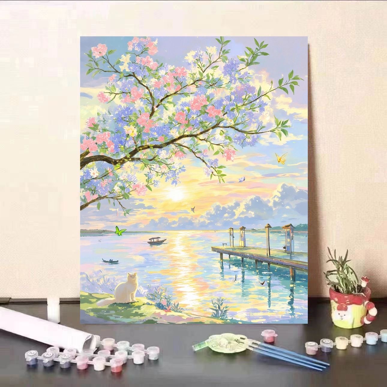 新款古风花景数字油画diy手工填色治愈解压高颜值客厅装饰画送礼
