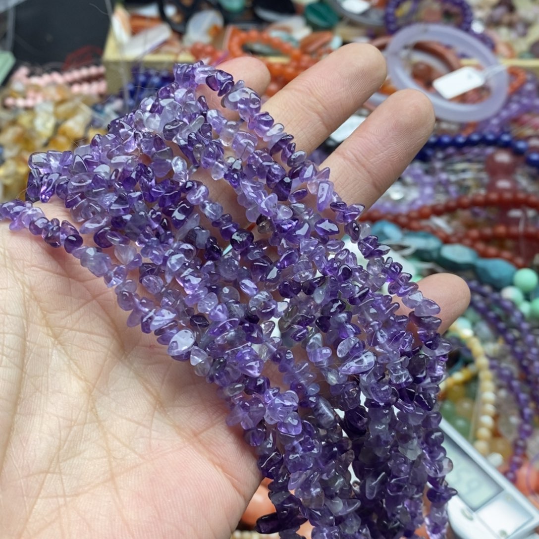 玛瑙/玉髓未镶嵌珠宝半成品一条天然紫水晶碎石毛衣链5mm