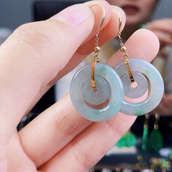 翡翠耳饰18K金镶嵌饰品