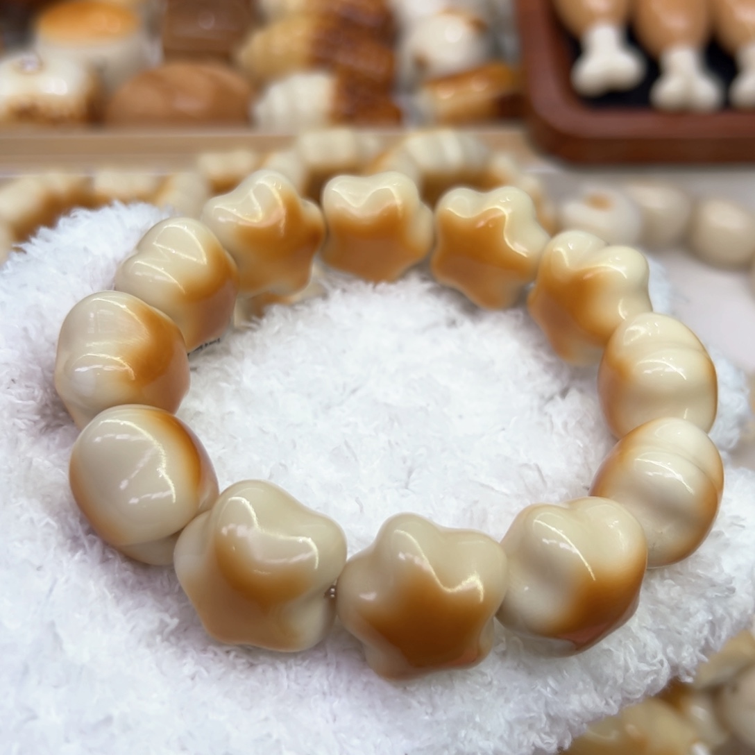 菩提根/象牙果手串45 象牙果原果雕刻炭烧胖星星瑕福利