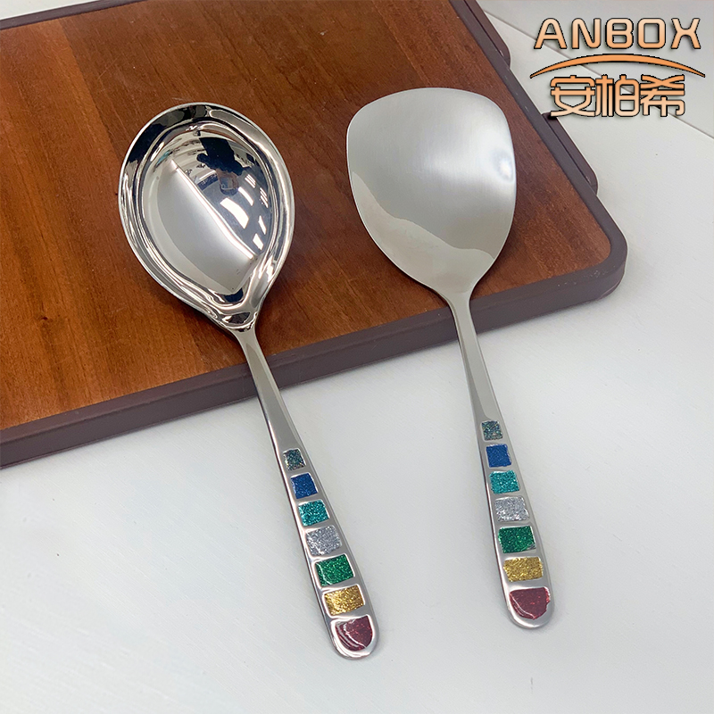 ANBOX  304不锈钢七彩珐琅锅铲鹅蛋勺喝汤火锅勺锅铲