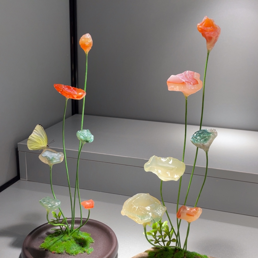 9***馆石材阿拉善花花摆件