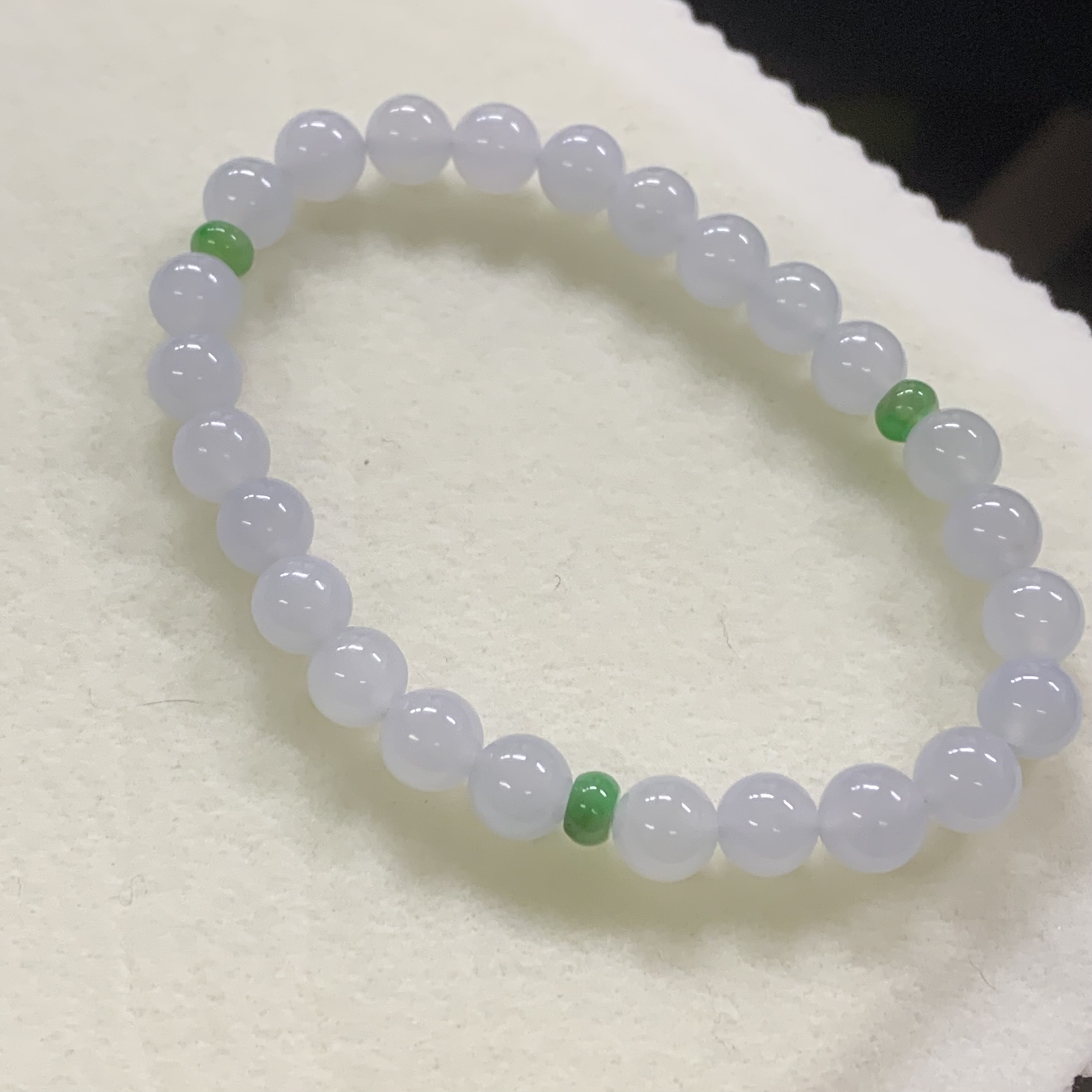 【金鑫】卡7冰胶设计款圆珠手串*女士胶润细腻天然缅甸翡翠A货素圈