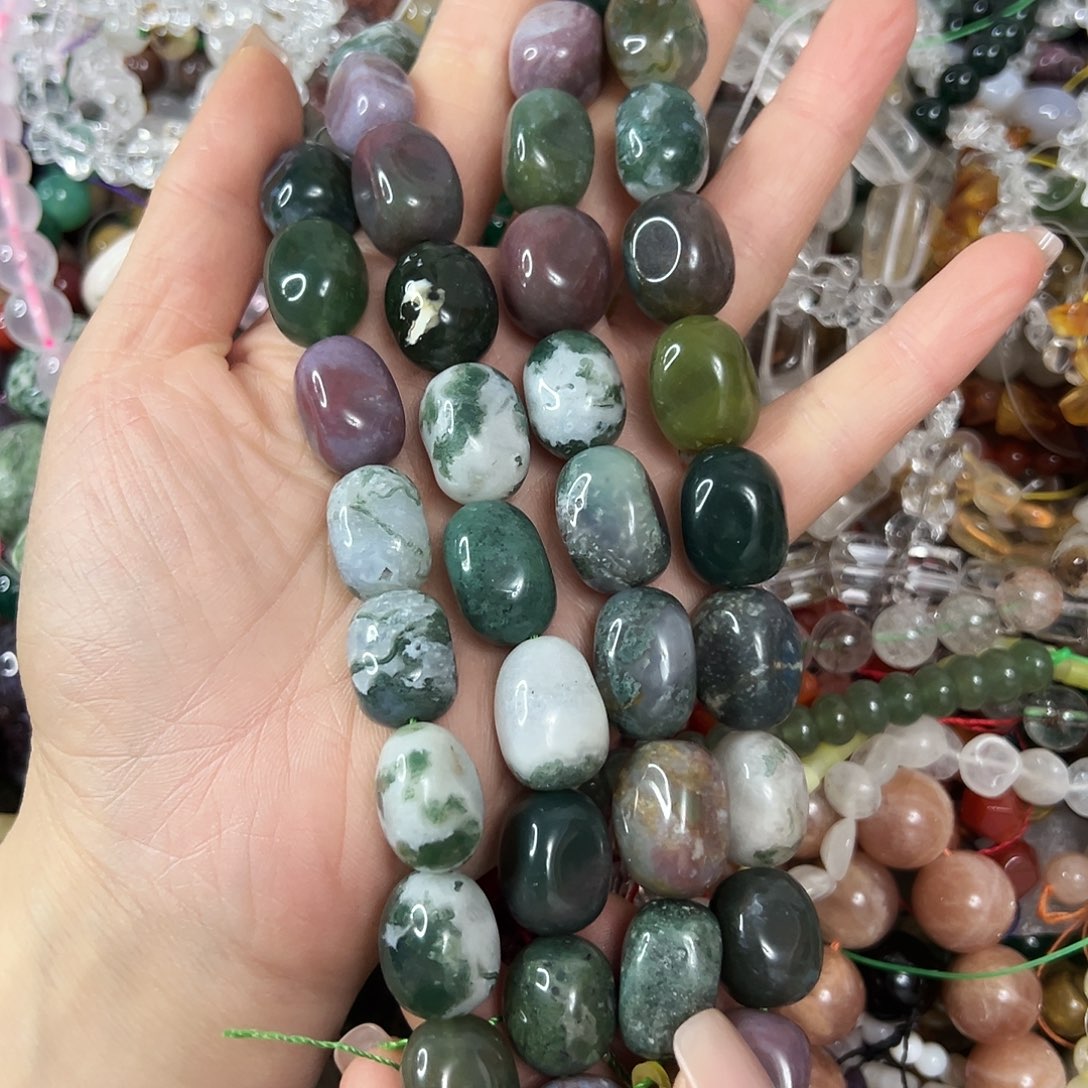 玛瑙/玉髓未镶嵌珠宝半成品，卡12✖️17水草玛瑙一条