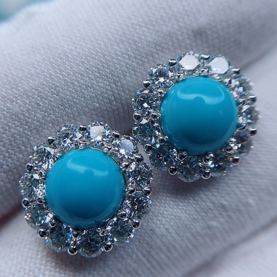 绿松石耳钉银S925镶嵌