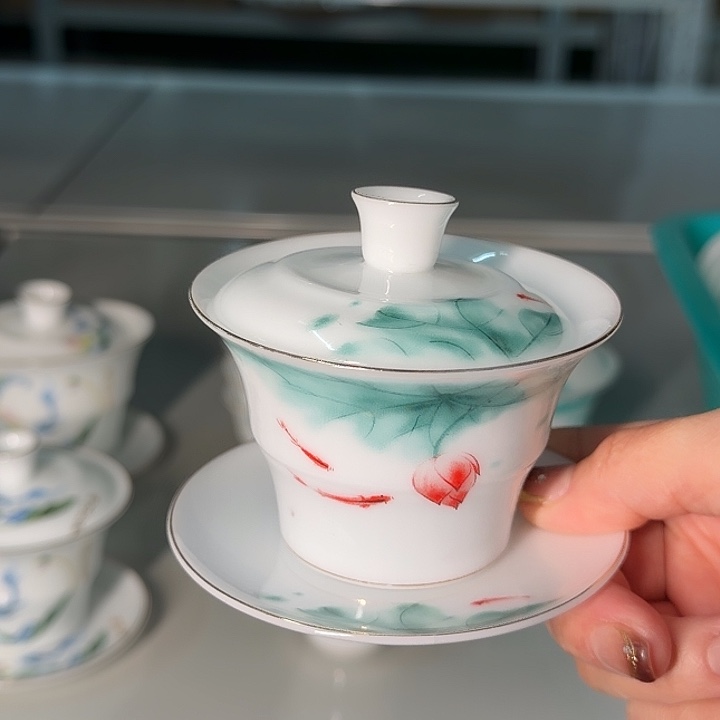 冰种专场竹节三才盖碗盖下100荷花