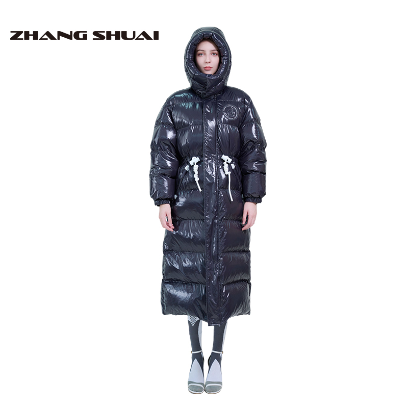 ZHANGSHUAI张帅秋冬新品原创设计简约风收腰长款连帽白鹅绒羽绒服