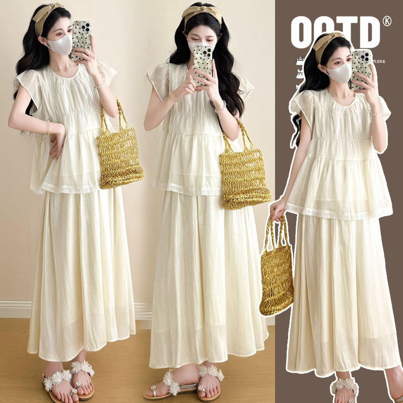 【安安】孕妇装夏季气质上衣+半身裙时尚款减龄洋气孕妇娃娃衫夏装