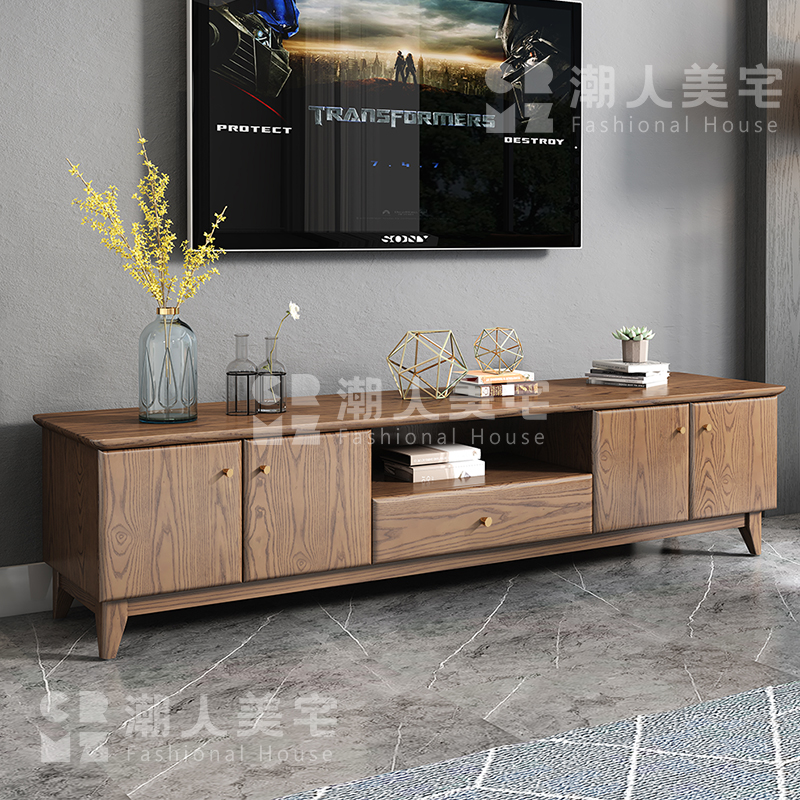 【木语电视柜】北欧风电视柜实木电视柜简约置物抽屉岩板时尚家设计