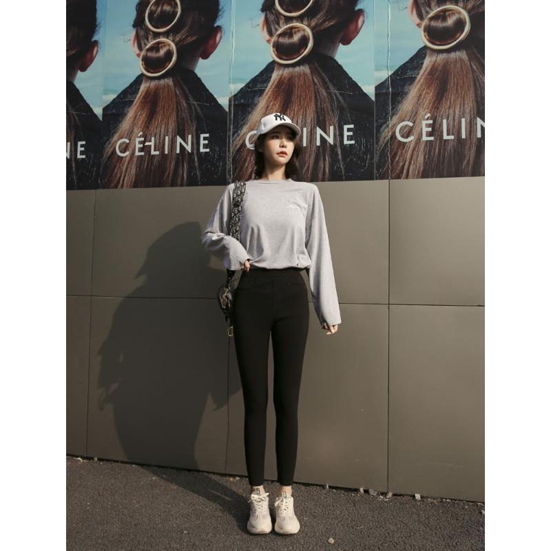 新款高腰束腰外穿收紧长腿曲线显瘦时尚秋冬加绒紧身鹅绒裤