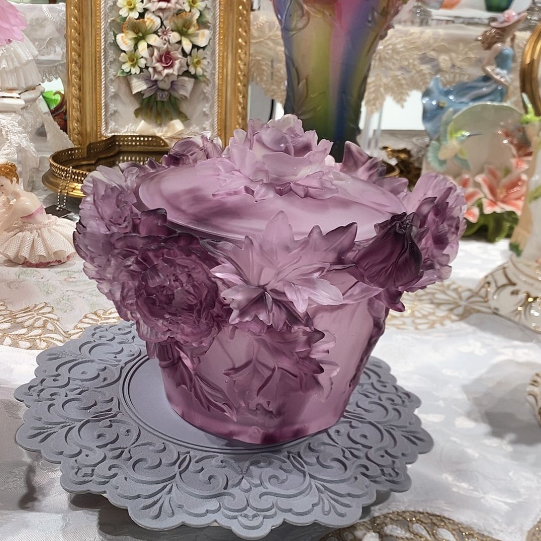 摆件QAA292脱蜡水晶牡丹花糖罐