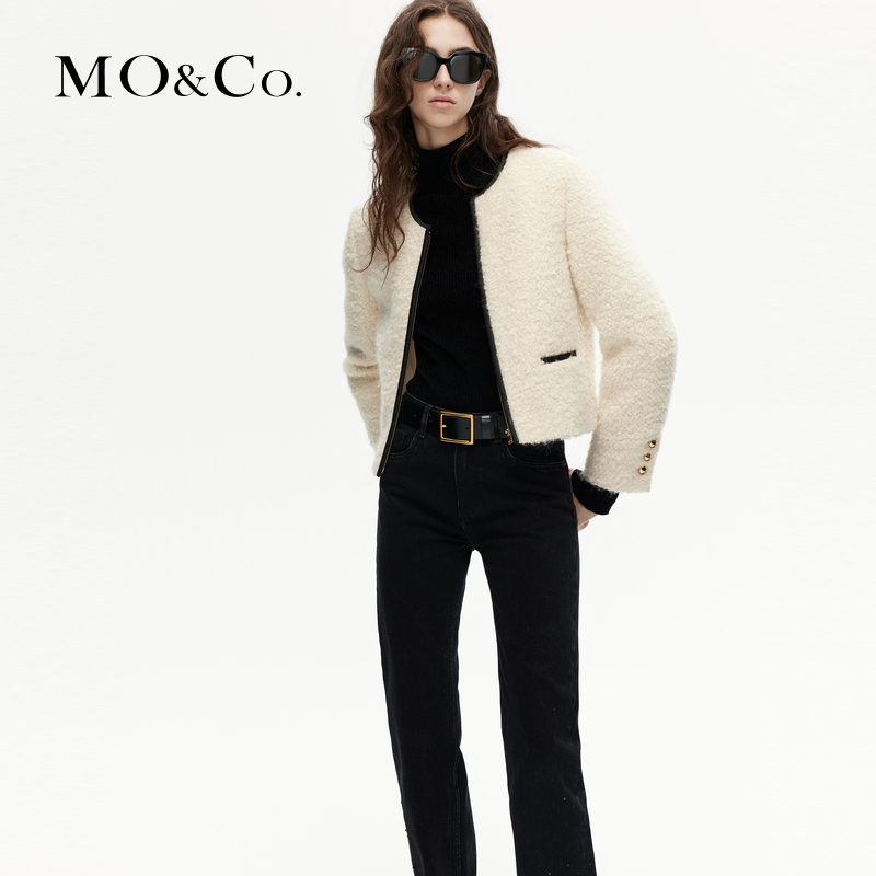 【赵老板专属】MOCO冬绵羊毛马海毛混纺缎面镶边外套MBC4COT031