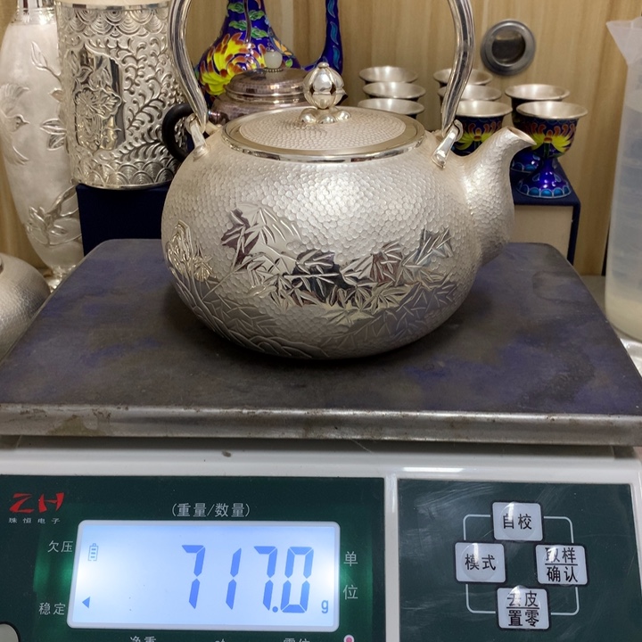 足银999竹子图烧水壶1.2升