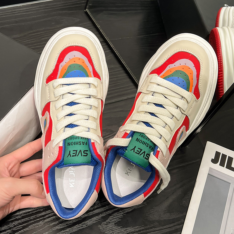 【奈奈好物】6CM跟高时尚鸳鸯女板鞋2025新款潮流拼色百搭休闲6986