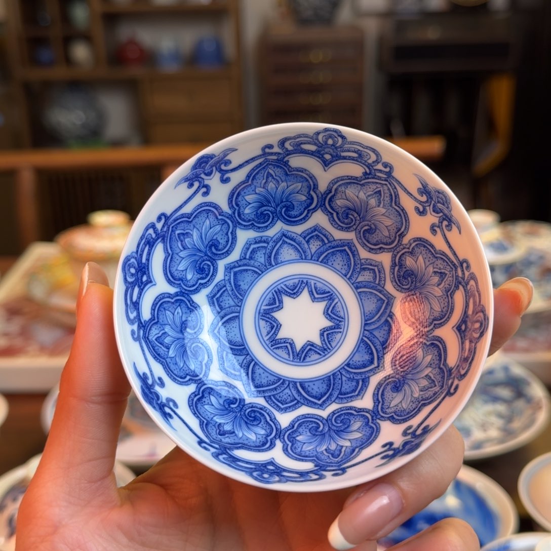 杯重工点工宝相花卉普洱杯纯手绘
