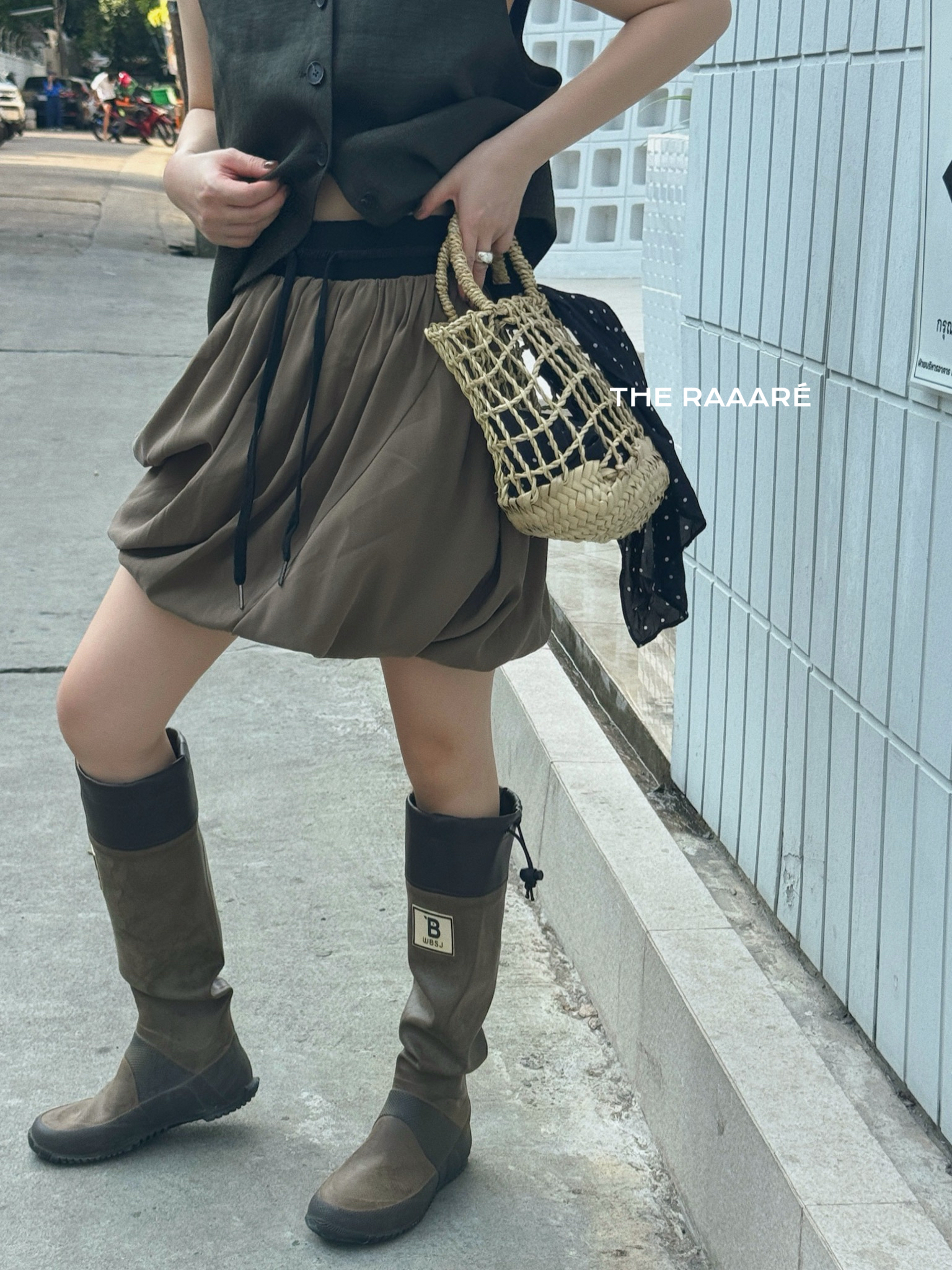 【The Raaaré 】腰部撞色抽绳两色花苞短裙RASS25506